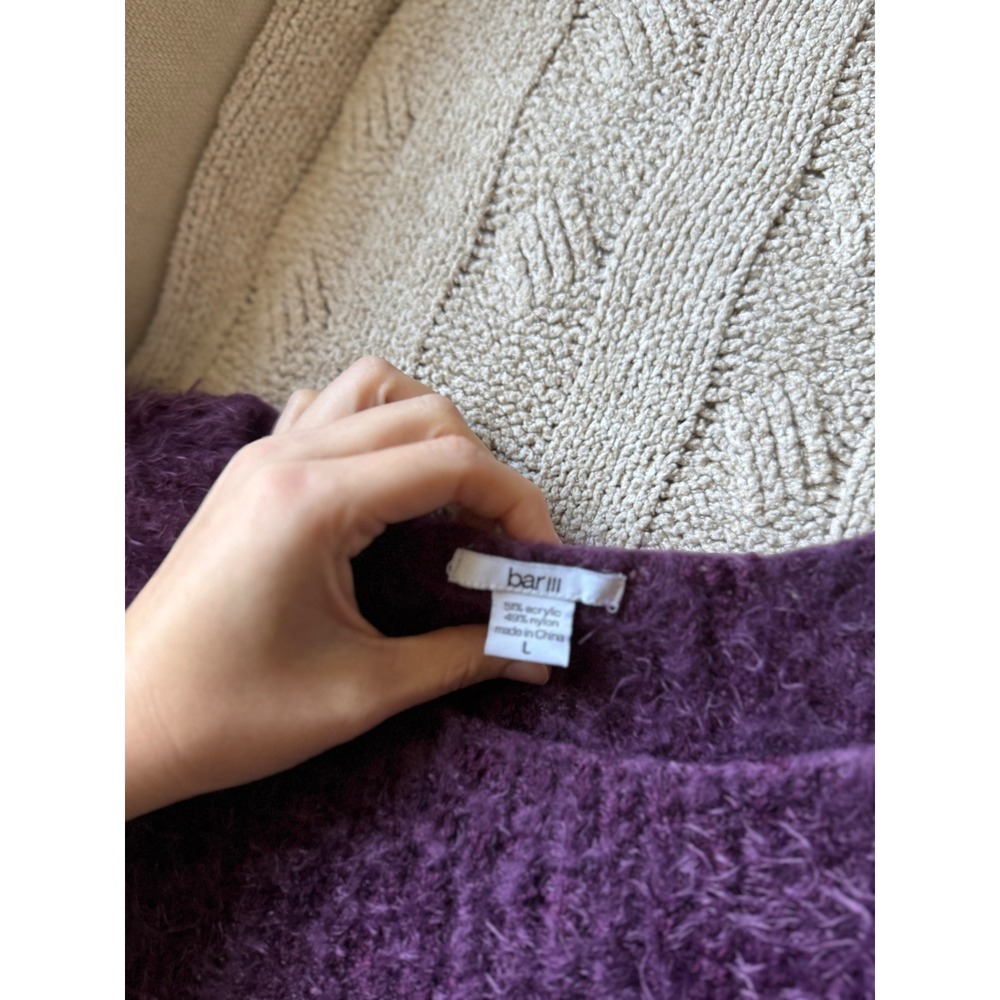 Bar III Purple Fuzzy Eyelash Knit Oversized Pullover Sweater Large - Picture 2 of 4